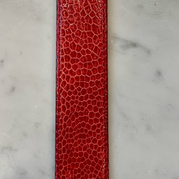Ostrich Skin belt with Gold Lion Buckle, red, 31”L, EUC - Picture 11 of 12